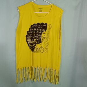 Yellow Fringe Graphic Tank Top Inspirational Sleeveless Boho Shirt
